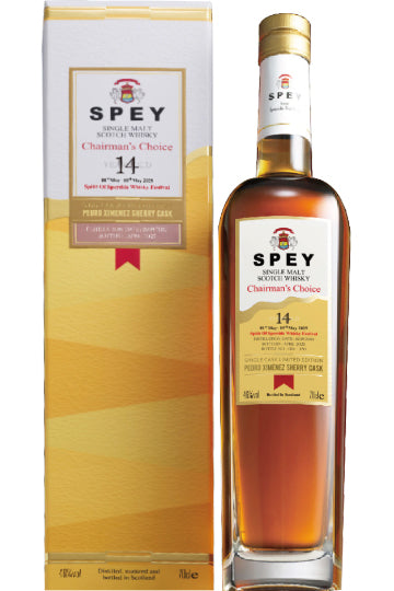 Flasche Spey Single Malt Whisky und passende Verpackung.